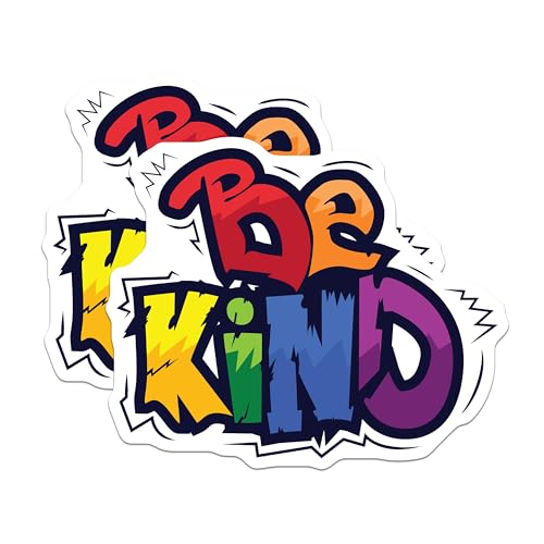 (2 Pack) Be Kind Stickers - Motivational Quote Stickers - Colorful Inspiration Stickers - 5" On Longest Side - Sticks to Smooth Flat Surfaces - Made in USA - BMCS4699