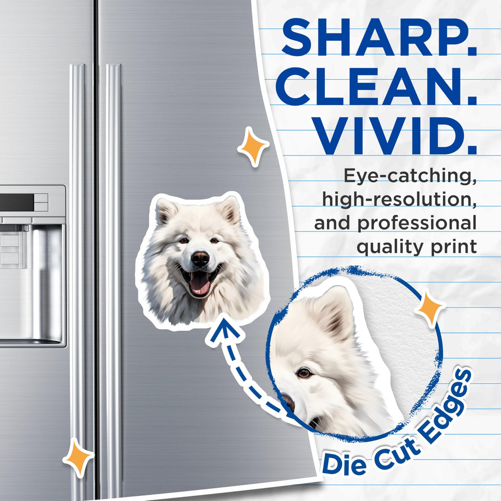 (2 Pack) Samoyed Dog Magnets - Happy Fluffy Canine - Pet Lover Decor - 5 Inches On Longest Side - Thick Durable Magnet - Made in USA - MAG29490