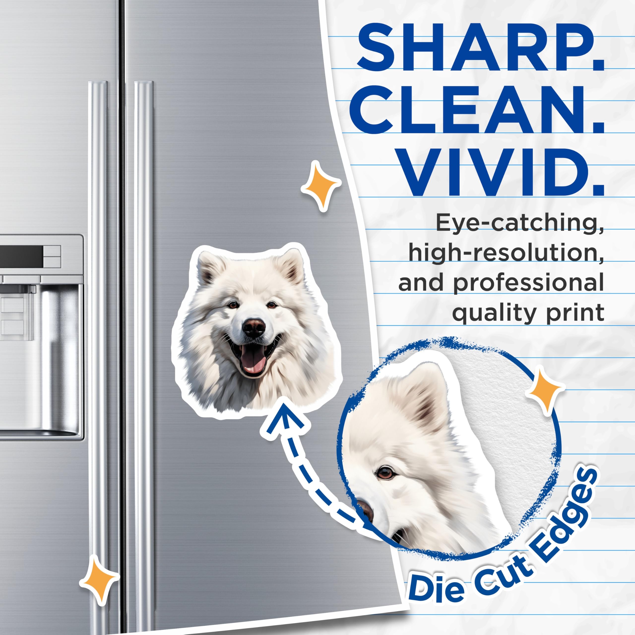 (2 Pack) Samoyed Dog Magnets - Happy Fluffy Canine - Pet Lover Decor - 5 Inches On Longest Side - Thick Durable Magnet - Made in USA - MAG29490