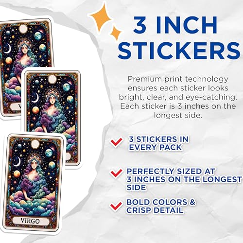 (3 Pack) Virgo Zodiac Decals - Astrology Sign Stickers - Laptop Decal - 3 Inches On Longest Side - Easy Peel & Apply - Made in USA - 3MCS4320