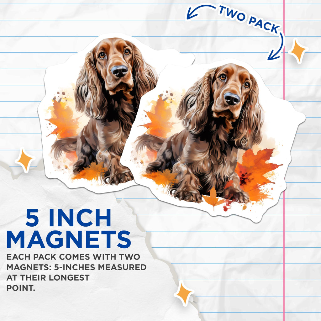 (2 Pack) Cocker Spaniel Magnets - Dog Lover Decor - Fall Autumn Leaves Art - Cute Pet Fridge Decor - 5 Inches On Longest Side - Thick Durable Magnet - Made in USA - MAG29163