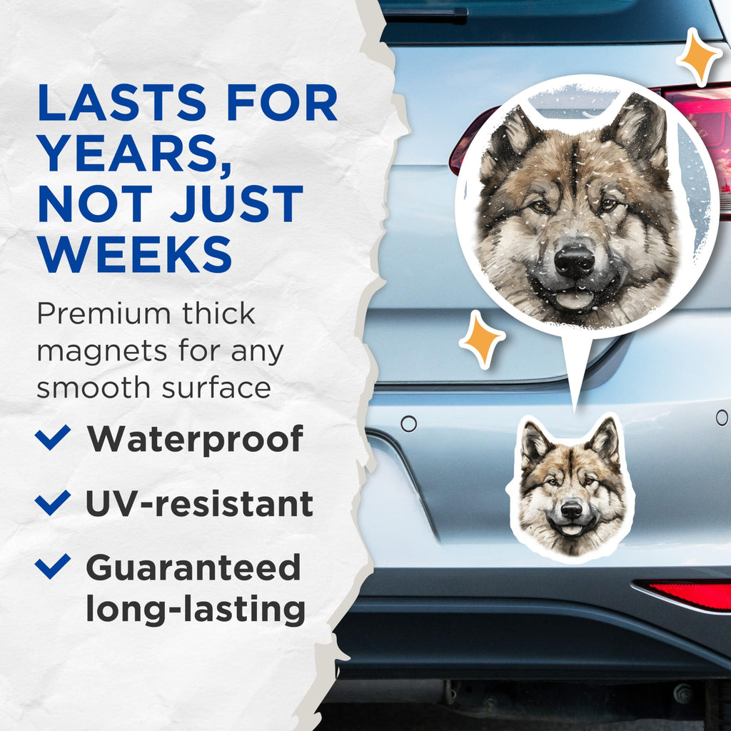 (2 Pack) Watercolor Wolf Husky Magnets - Animal Lover Fridge Decor - Nature Inspired Canine Art - 5 Inches On Longest Side - Thick Durable Magnet - Made in USA - MAG30320