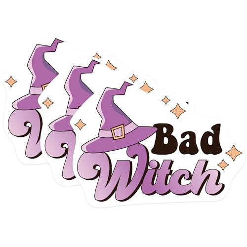 (3 Pack) Bad Witch Decals - Spooky Season - Halloween Decals - 3 Inches On Longest Side - Easy Peel & Apply - Made in USA - 3MCS1064