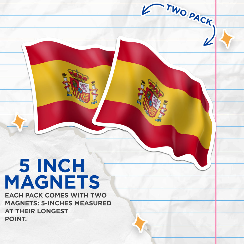 (2 Pack) Spanish Flag Magnets - España National Symbols - Refrigerator Locker Accent - 5 Inches On Longest Side - Thick Durable Magnet - Made in USA - MAG39143