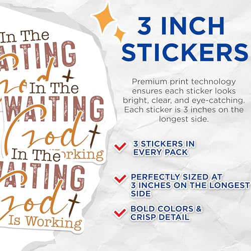 (3 Pack) Waiting for God Decals - Religious Quote - Faith Decals- 3 Inches On Longest Side - Easy Peel & Apply - Made in USA - 3MCS5158