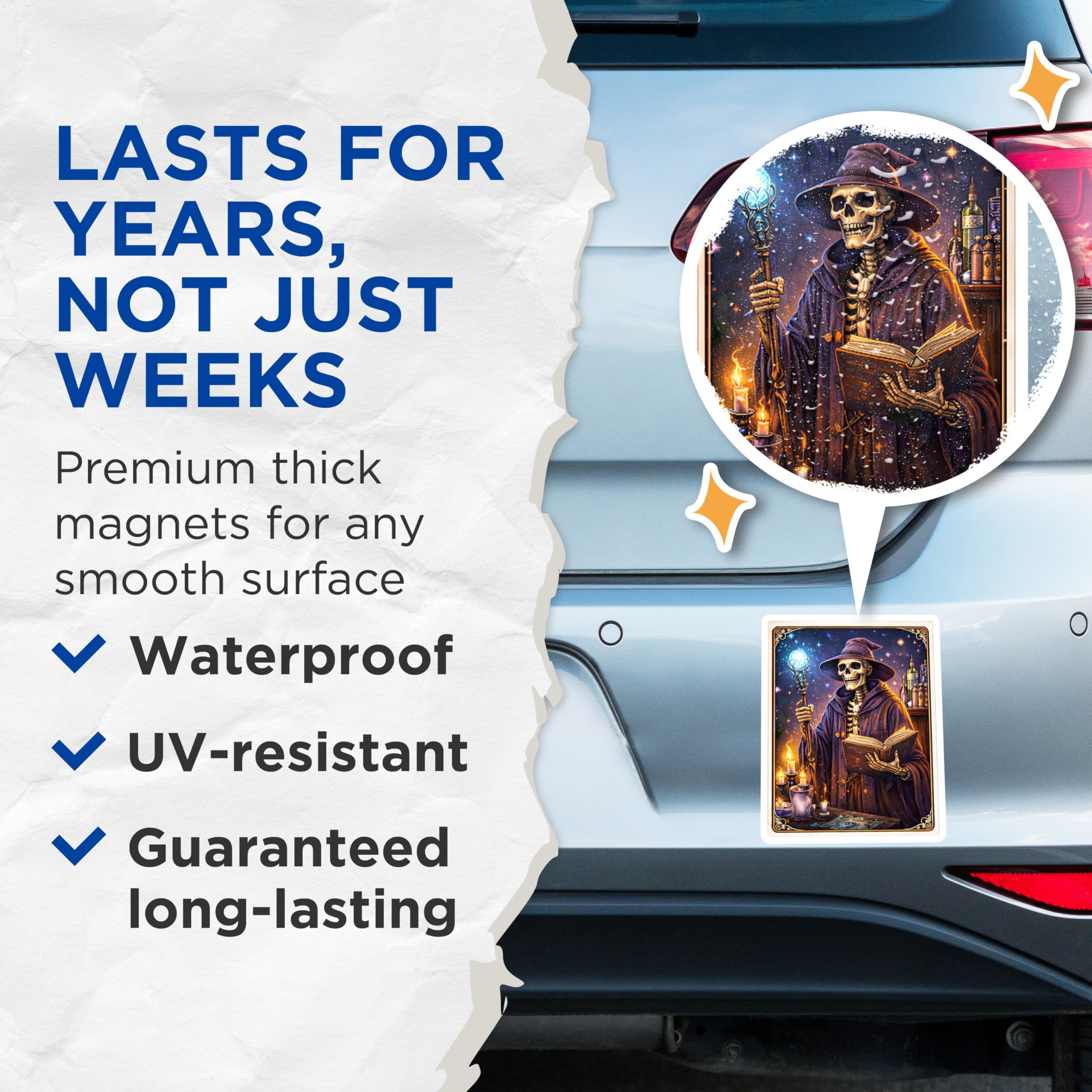 (2 Pack) Skeletal Wizard Magnets - Halloween Home Decor - Fantasy Art - 5" On Longest Side - Premium Magnet - for Cars, Refrigerators, Toolboxes, Lockers - Made in USA - MAG15929