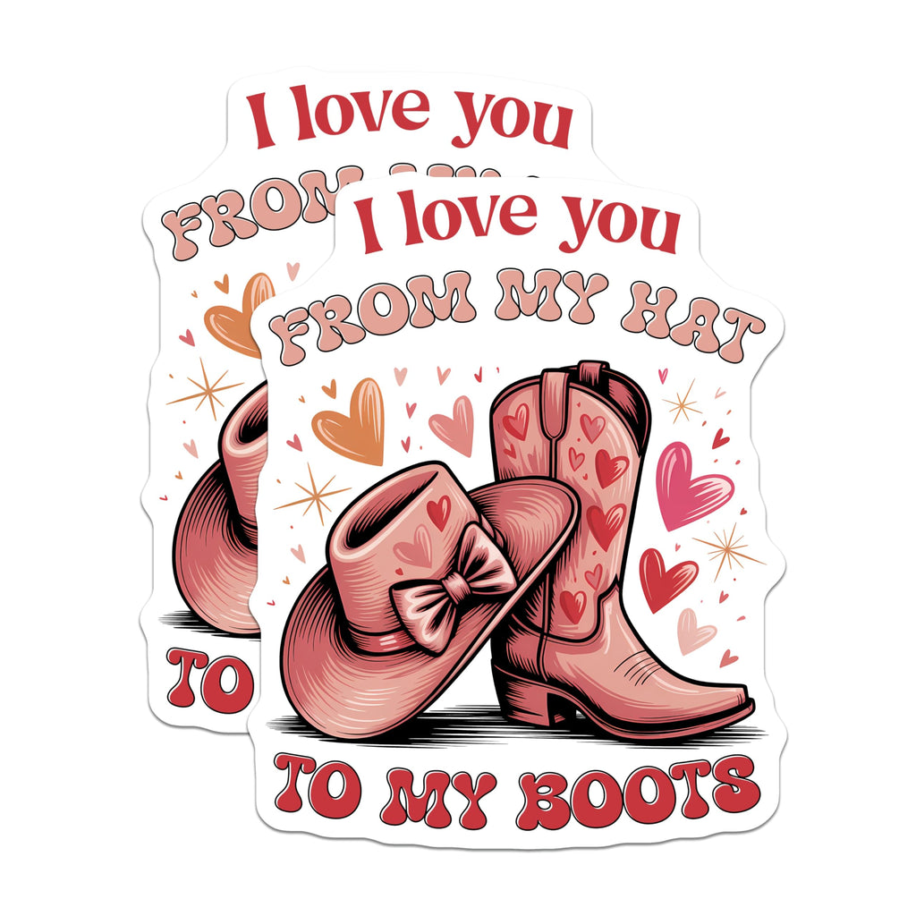 (2 Pack) Cowboy Boot Hat Magnets - I Love You from My Hat - Western Hearts Decor - 5" On Longest Side - Premium Magnet - for Cars, Refrigerators, Toolboxes, Lockers - Made in USA - MAG15267