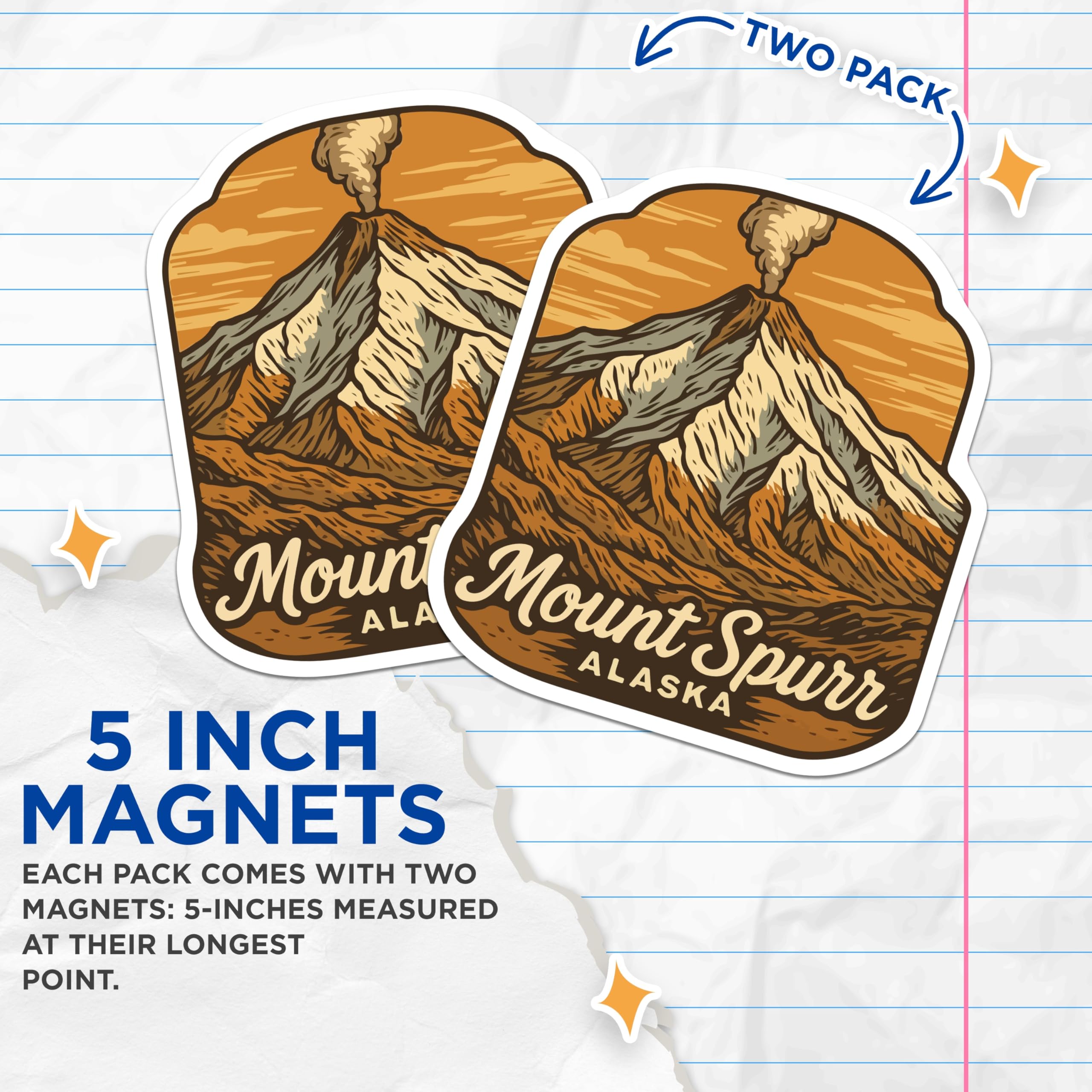 (2 Pack) Mount Spurr Alaska Magnets - Volcano Nature Scene - Mountain Landscape Travel - 5 Inches On Longest Side - Thick Durable Magnet - Made in USA - MAG19567