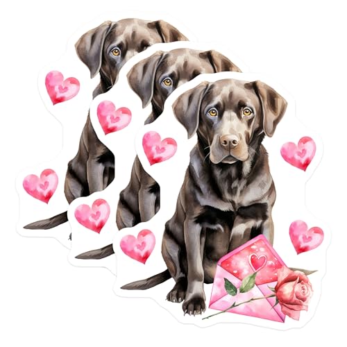 (3 Pack) Labrador Dog Decals - Valentine's Hearts - Romantic Decals - 3 Inches On Longest Side - Easy Peel & Apply - Made in USA - 3MCS2294