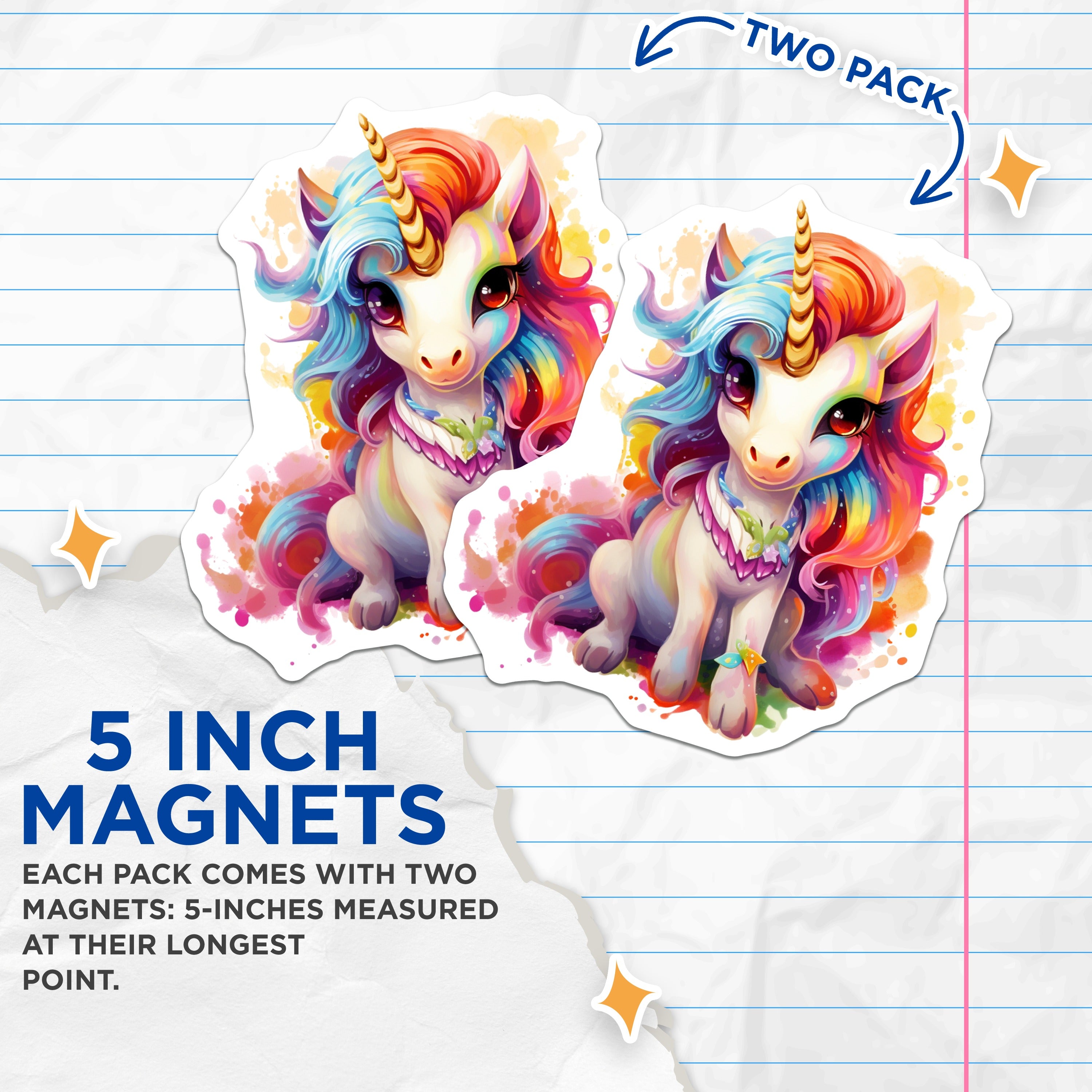 (2 Pack) Cute Rainbow Unicorn Magnets - Magical Fantasy Decor - Kids Room Aesthetic - 5 Inches On Longest Side - Thick Durable Magnet - Made in USA - MAG38960