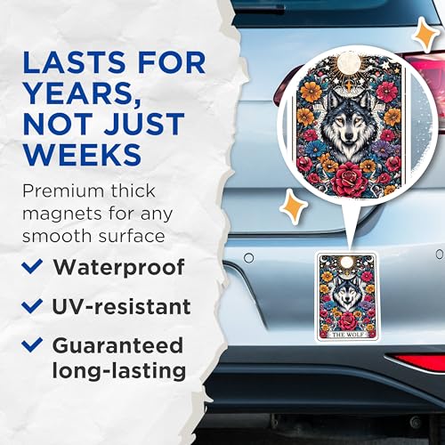 (2 Pack) Wolf Art Magnets - Floral Wolf Design Magnets - Nature Inspired Wolf Illustration Magnets for Home and Office - 5" On Longest Side - for Cars, Fridges, Toolboxes - Made in USA - MAG4492