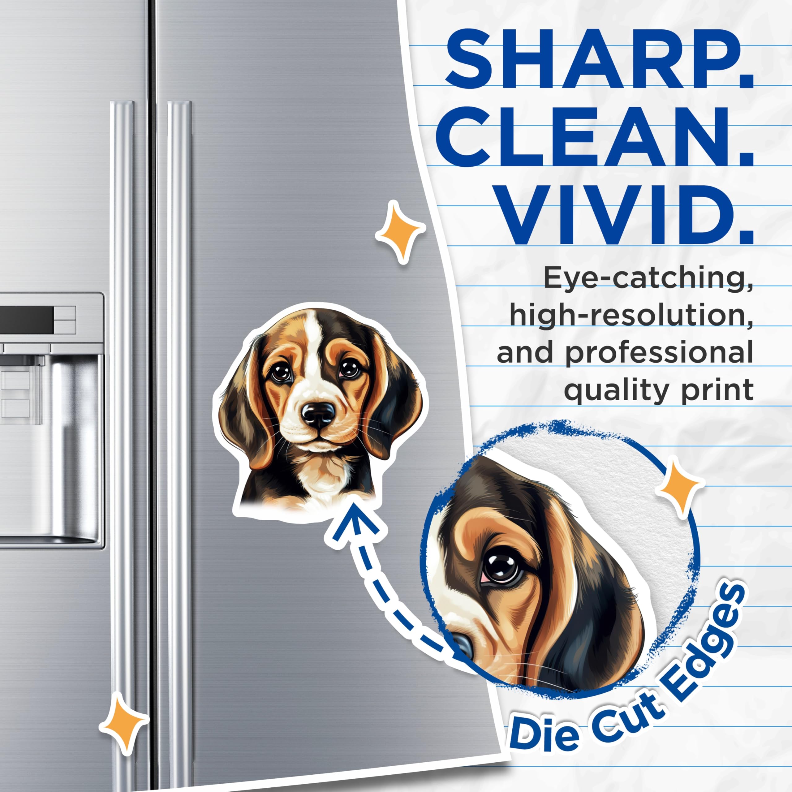(2 Pack) Cute Beagle Puppy Magnets - Dog Lover Kitchen Decor - Pet Parent Refrigerator Art - 5 Inches On Longest Side - Thick Durable Magnet - Made in USA - MAG26532
