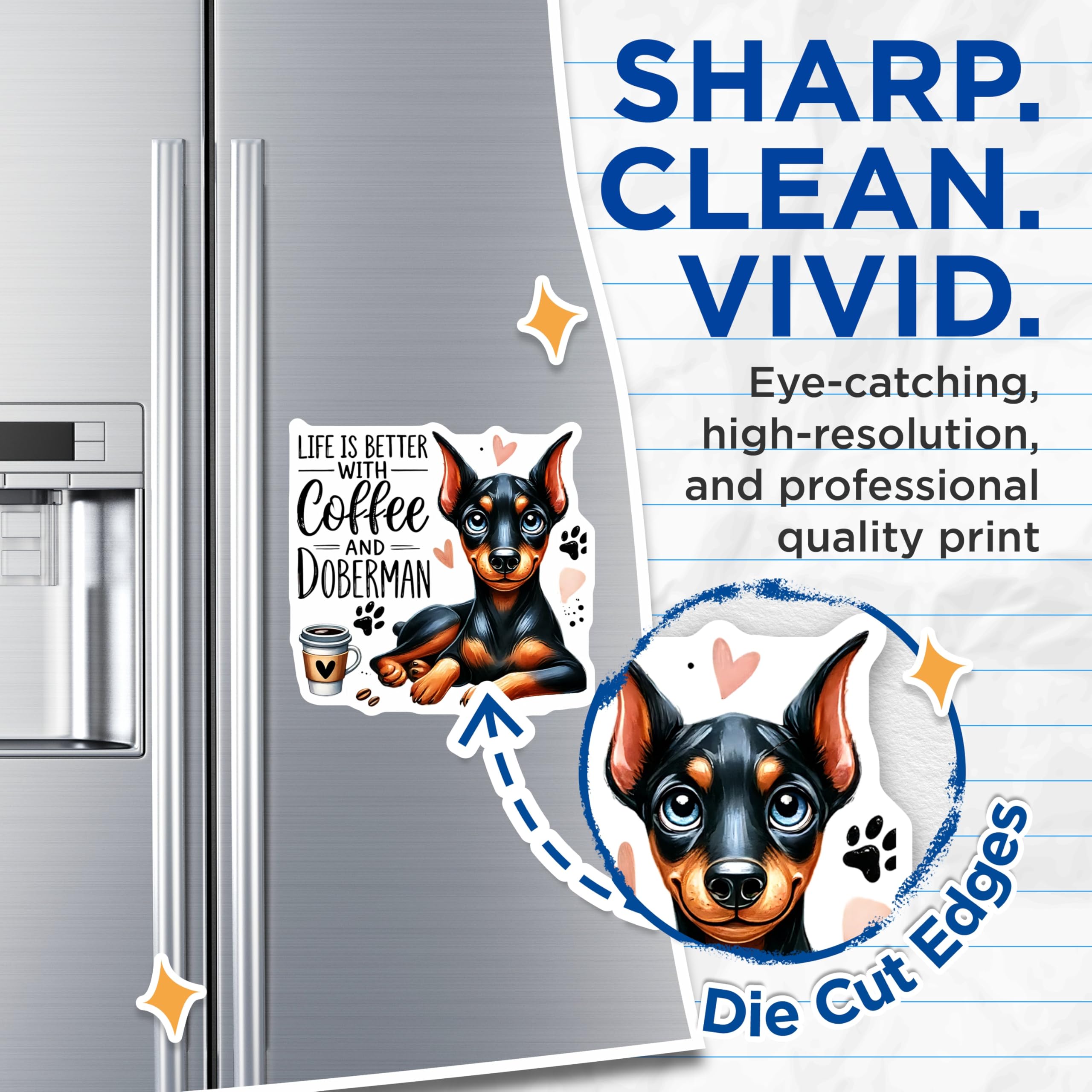 (2 Pack) Doberman Dog Magnets - Coffee Lover Decor - Dog Breed Refrigerator Magnets - 5" On Longest Side - Premium Magnet - for Cars, Refrigerators, Toolboxes, Lockers - Made in USA - MAG15440