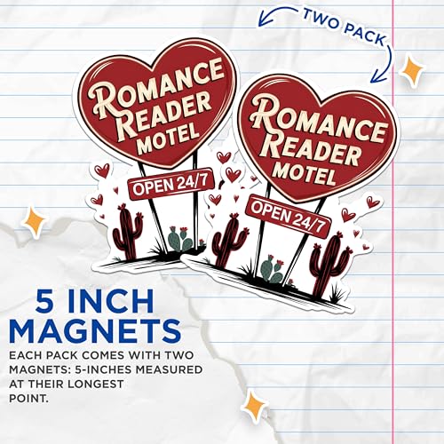 (2 Pack) Romance Reader Motel Magnets - Heart Shaped Motel Sign Magnets - Personalized Book Lover Magnets- 5" On Longest Side - for Fridges, Toolboxes, Cars - Made in USA - MAG3032