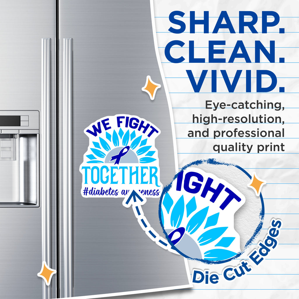 (2 Pack) Diabetes Awareness Magnets - We Fight Together - Blue Ribbon Support - Chronic Illness Motivation - 5 Inches On Longest Side - Thick Durable Magnet - Made in USA - MAG36048