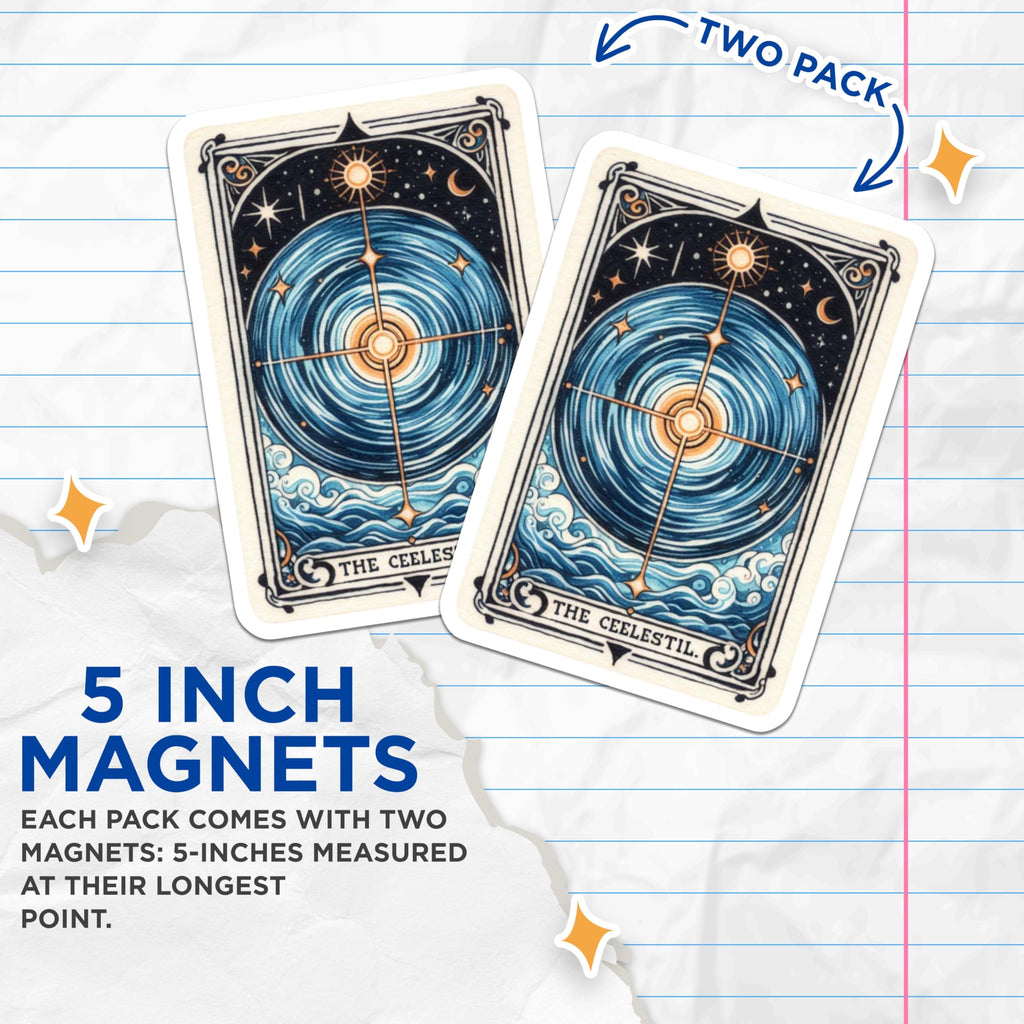 (2 Pack) Celestial Art Magnets - Blue Waves Illustration - Universe Design Cool Fridge - 5" On Longest Side - Premium Magnet - for Cars, Refrigerators, Toolboxes, Lockers - Made in USA - MAG15404