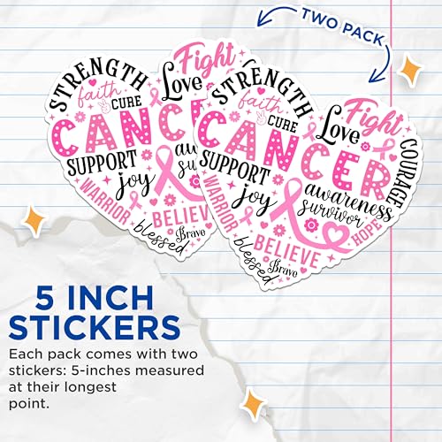 (2 Packs) Breast Cancer Support Stickers - Breast Cancer Awareness Decals - 5 Inches On Longest Side - Premium Vinyl Decal - Sticks to Any Smooth Flat Surface - Made in USA - BMCS2446