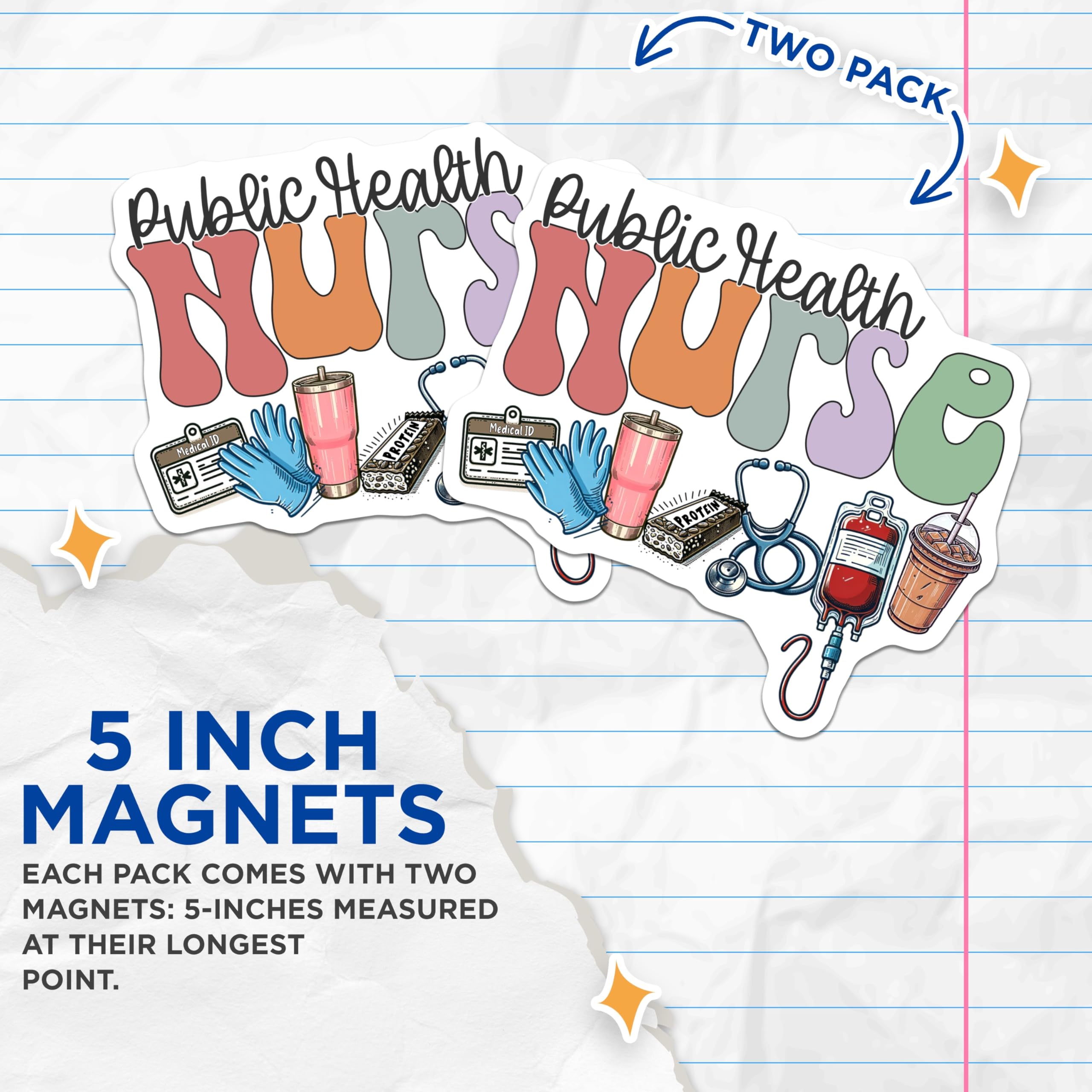 (2 Pack) Public Health Nurse Magnets - Retro Groovy RN Healthcare Professional Decor - Medical Staff Appreciation - 5 Inches On Longest Side - Thick Durable Magnet - Made in USA - MAG23091