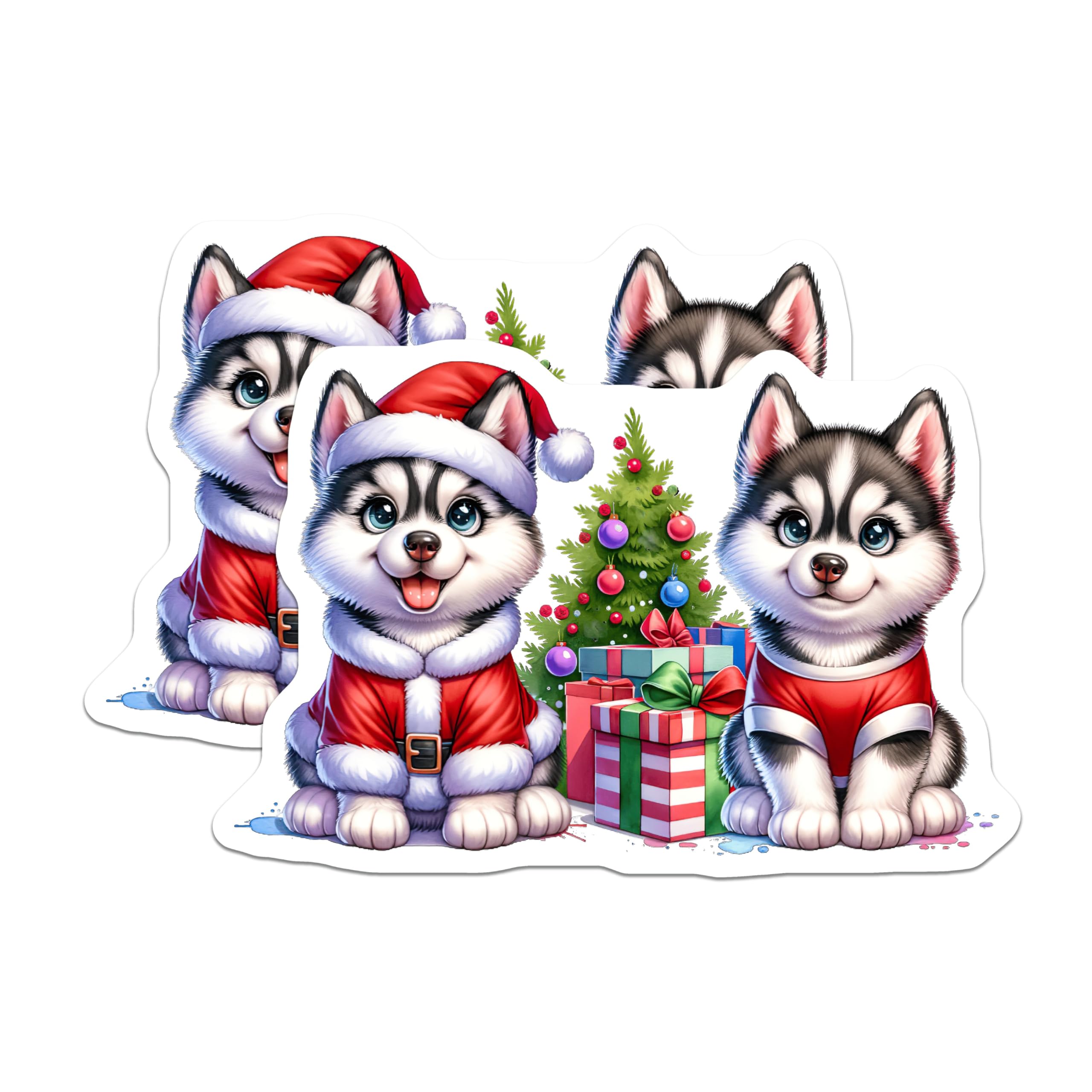 (2 Pack) Husky Christmas Magnets - Santa Puppy Refrigerator Magnets - Holiday Dog Decor Stocking Stuffers for Pet Lovers - 5 Inches On Longest Side - Thick Durable Magnet - Made in USA - MAG30712