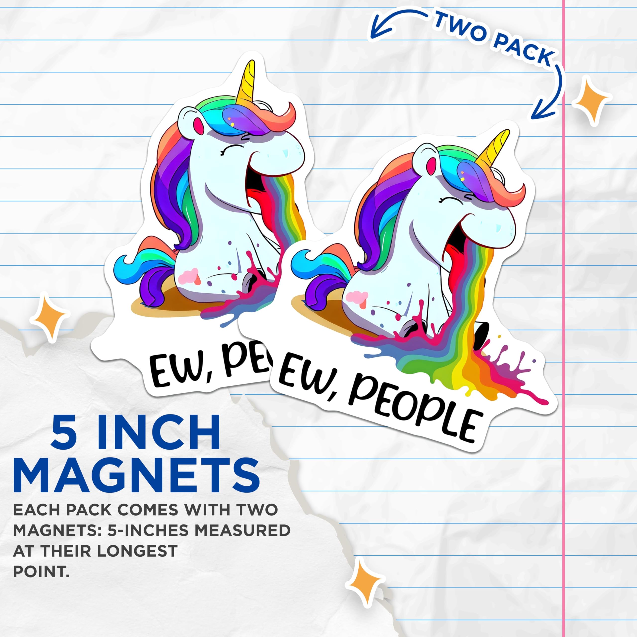 (2 Pack) Unicorn Ew People Magnets - Funny Rainbow Puking Unicorn - Quirky Unicorn DÃƒÂ©cor - 5" On Longest Side - for Cars, Fridges, Toolboxes - Made in USA - MAG7809