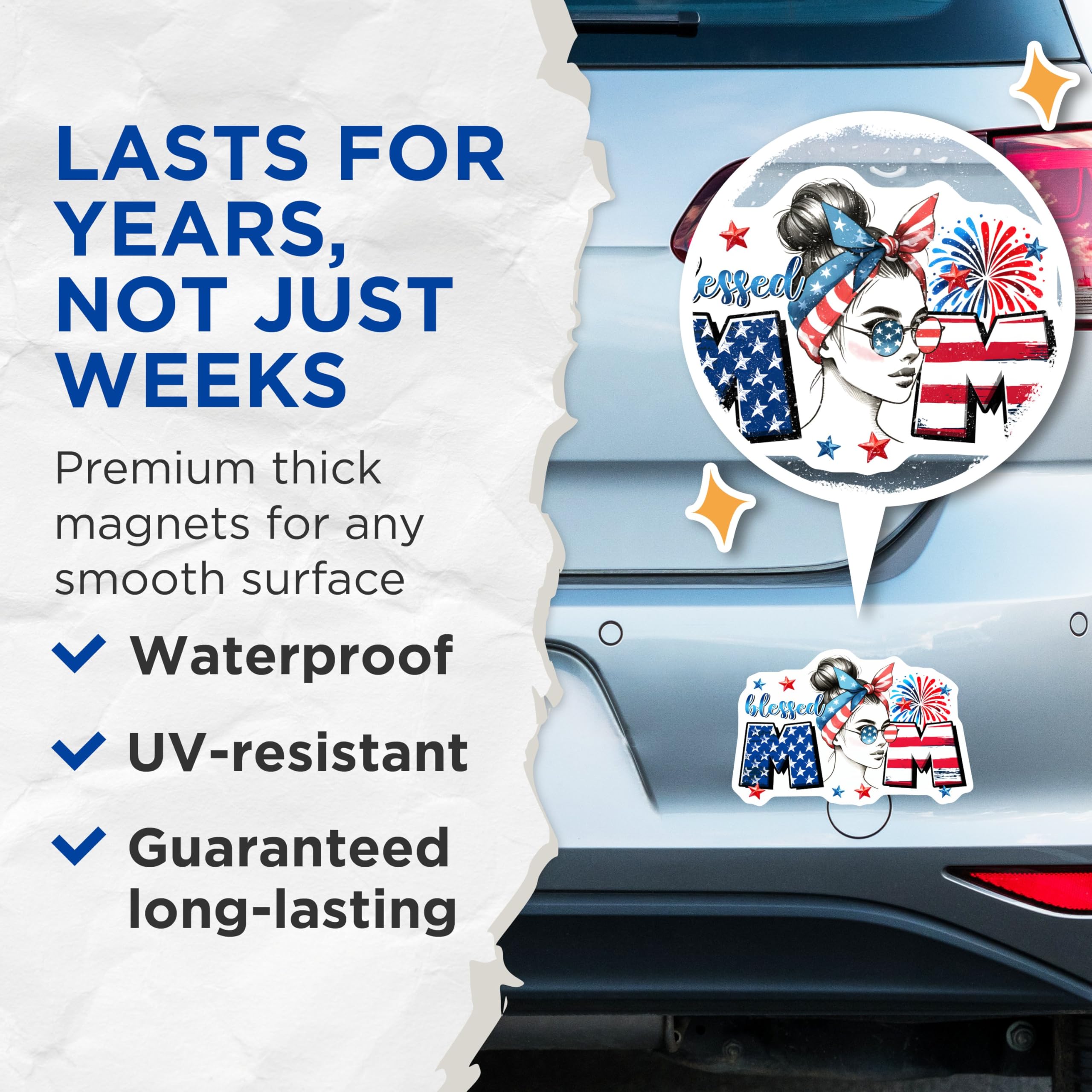 (2 Pack) Patriotic Mom Magnets - Blessed Mom - 5" On Longest Side - for Cars, Fridges, Toolboxes - Made in USA - MAG7453