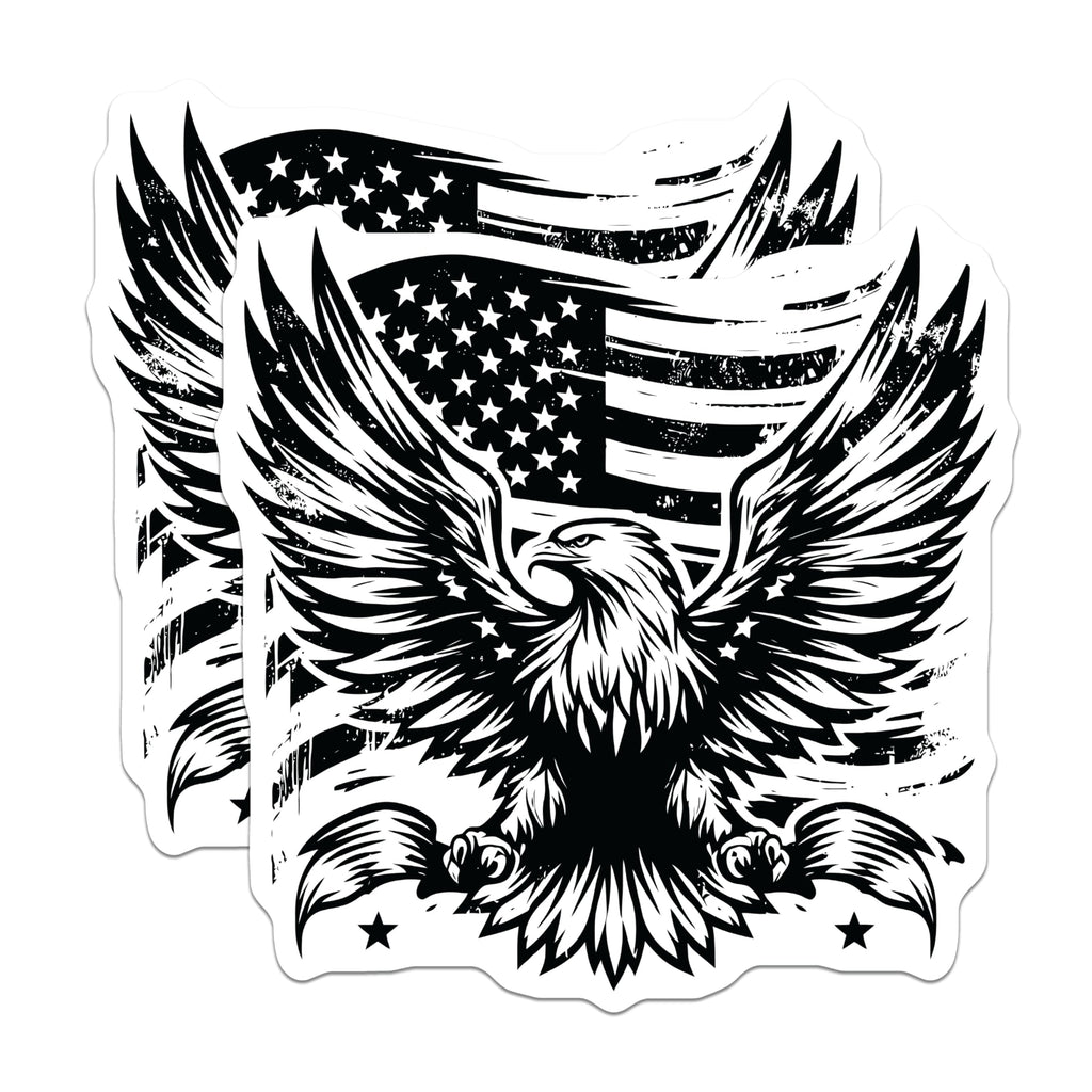 (2 Pack) American Eagle Stickers - Patriotic Stickers - USA Flag Decals- 5" On Longest Side - Sticks to Smooth Flat Surfaces - Made in USA - BMCS16893
