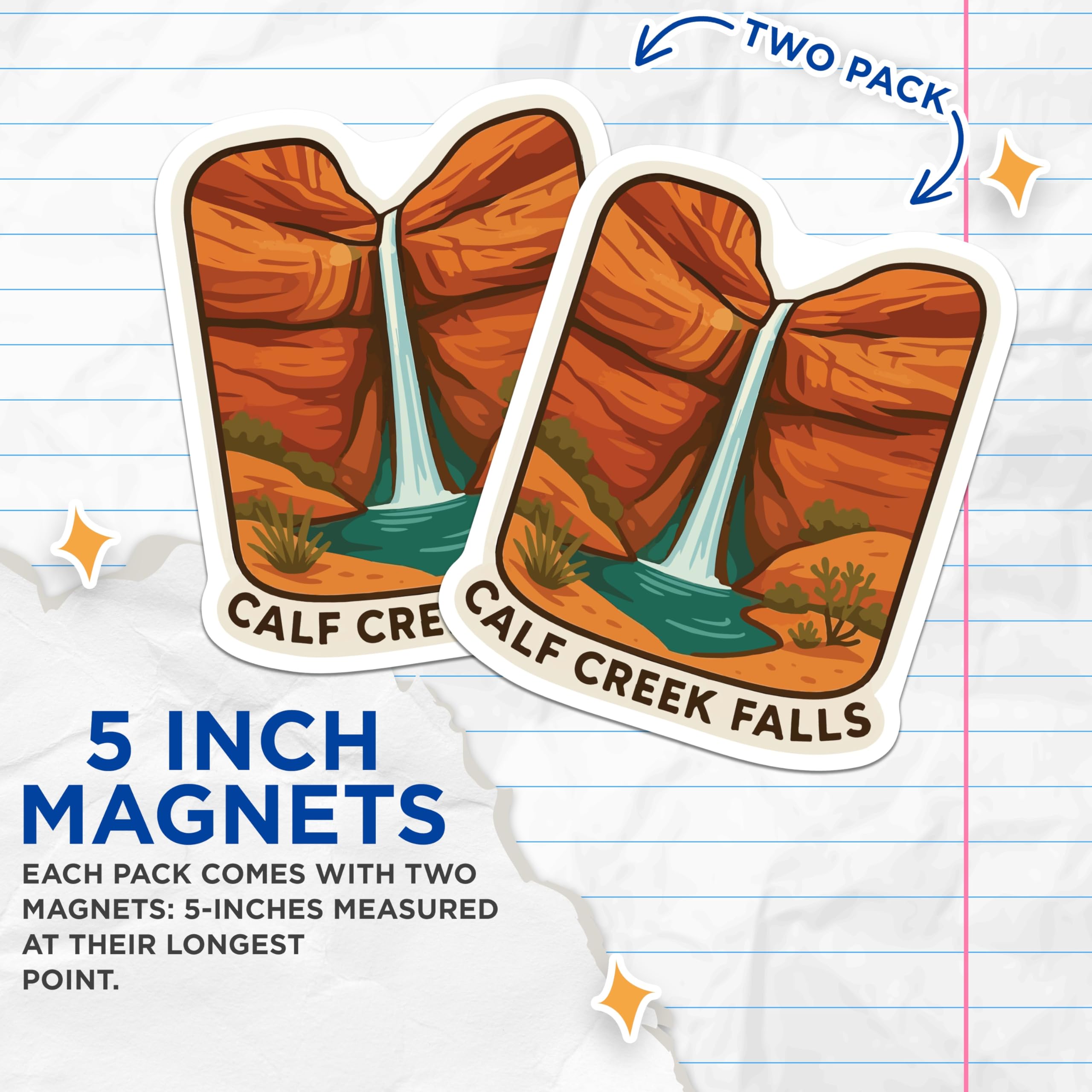 (2 Pack) Calf Creek Falls Magnets - Utah Waterfall Landscape - Grand Staircase Escalante Magnet - 5 Inches On Longest Side - Thick Durable Magnet - Made in USA - MAG20112