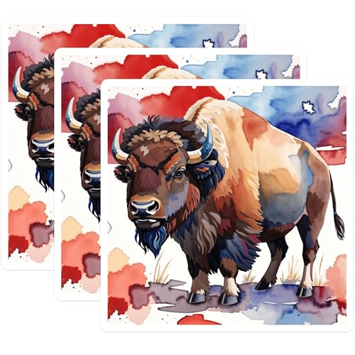 (3 Pack) Bison Decals - Watercolor Buffalo Stickers - Laptop Animal Decals - 3 Inches On Longest Side - Easy Peel & Apply - Made in USA - 3MCS7443