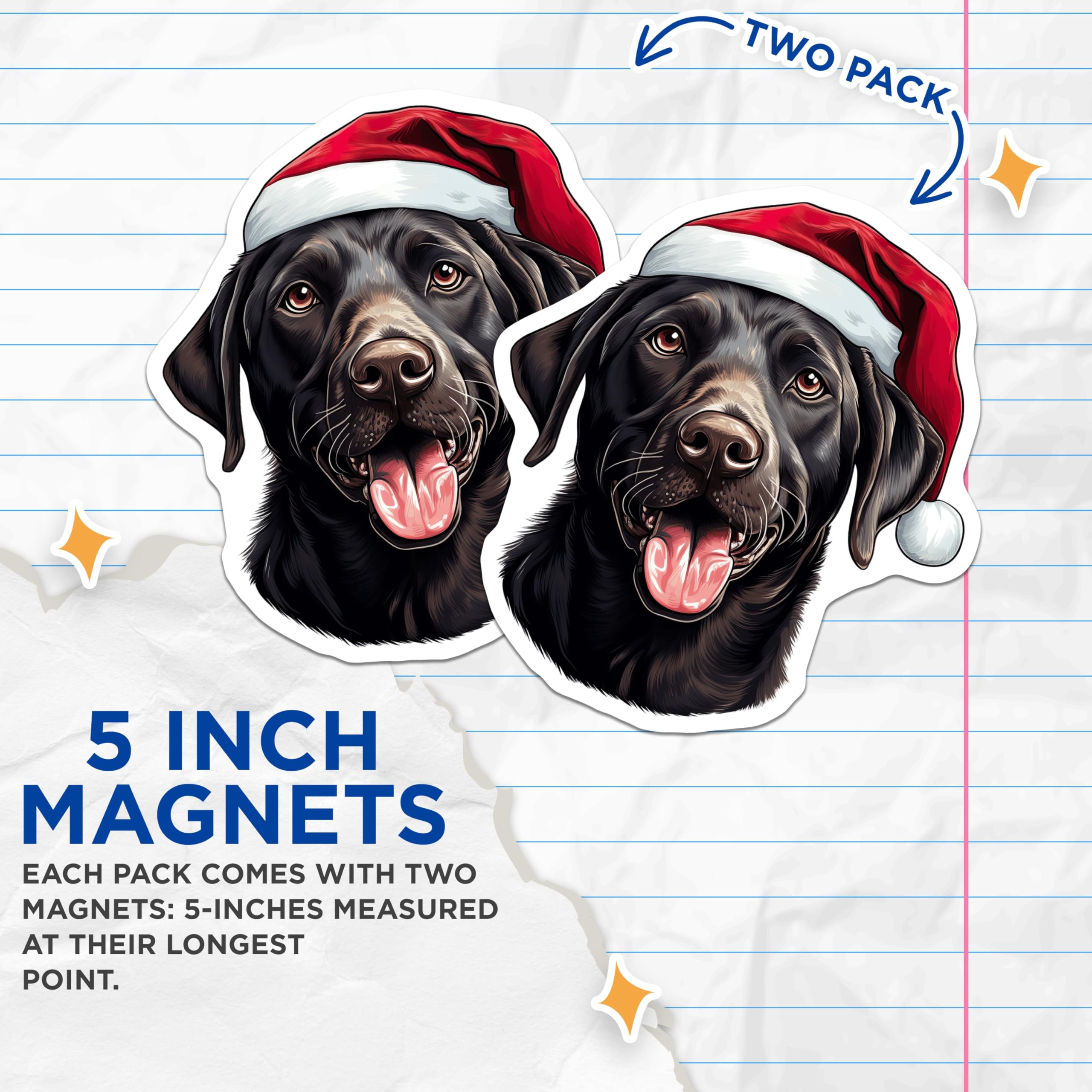 (2 Pack) Black Lab Christmas Magnets - Santa Hat Dog Magnets - Holiday Pet Refrigerator Decor - 5 Inches On Longest Side - Thick Durable Magnet - Made in USA - MAG25808
