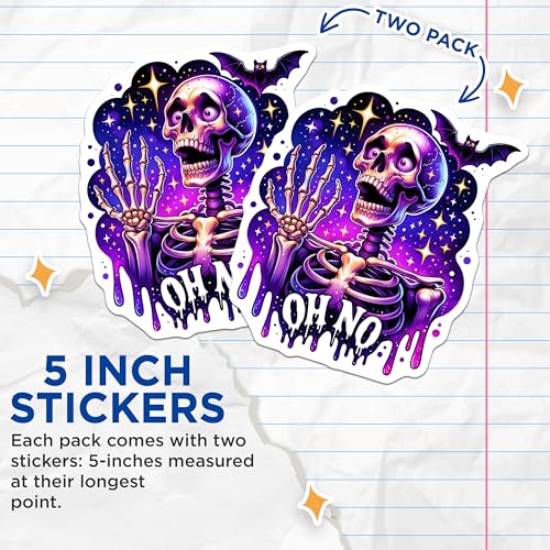 (2 Pack) Skeleton Stickers - Halloween Stickers - Spooky Skeleton Oh No Stickers - Skeleton Art Stickers - Scary Stickers - 5" On Longest Side - Sticks to Smooth Flat Surfaces - Made in USA - BMCS4817