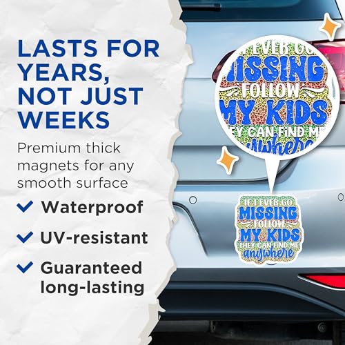 (2 Pack) If I Ever Go Missing Follow My Kids Magnets - Funny Mom Quotes - Humorous Parenting - 5" On Longest Side - for Cars, Fridges, Toolboxes - Made in USA - MAG4101