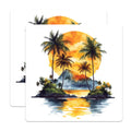 (2 Pack) Tropical Island Sunset Magnets - Watercolor Palm Tree Art - Beach Ocean Aesthetic Decor - 5 Inches On Longest Side - Thick Durable Magnet - Made in USA - MAG30071