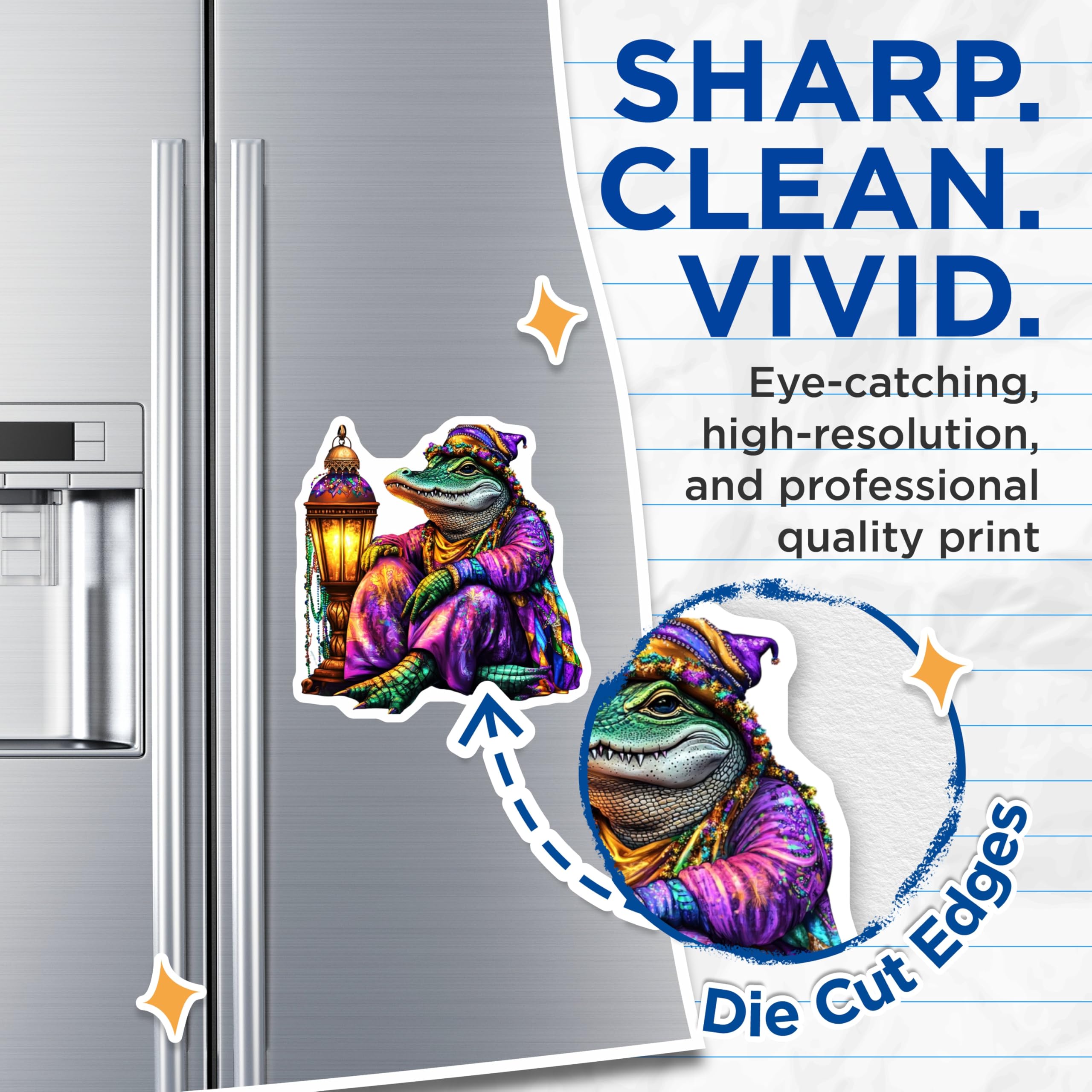 (2 Pack) Mardi Gras Alligator Magnets - Louisiana Decor - Bayou Alligator Fridge Magnets - 5" On Longest Side - Premium Magnet - for Cars, Refrigerators, Toolboxes, Lockers - Made in USA - MAG14083
