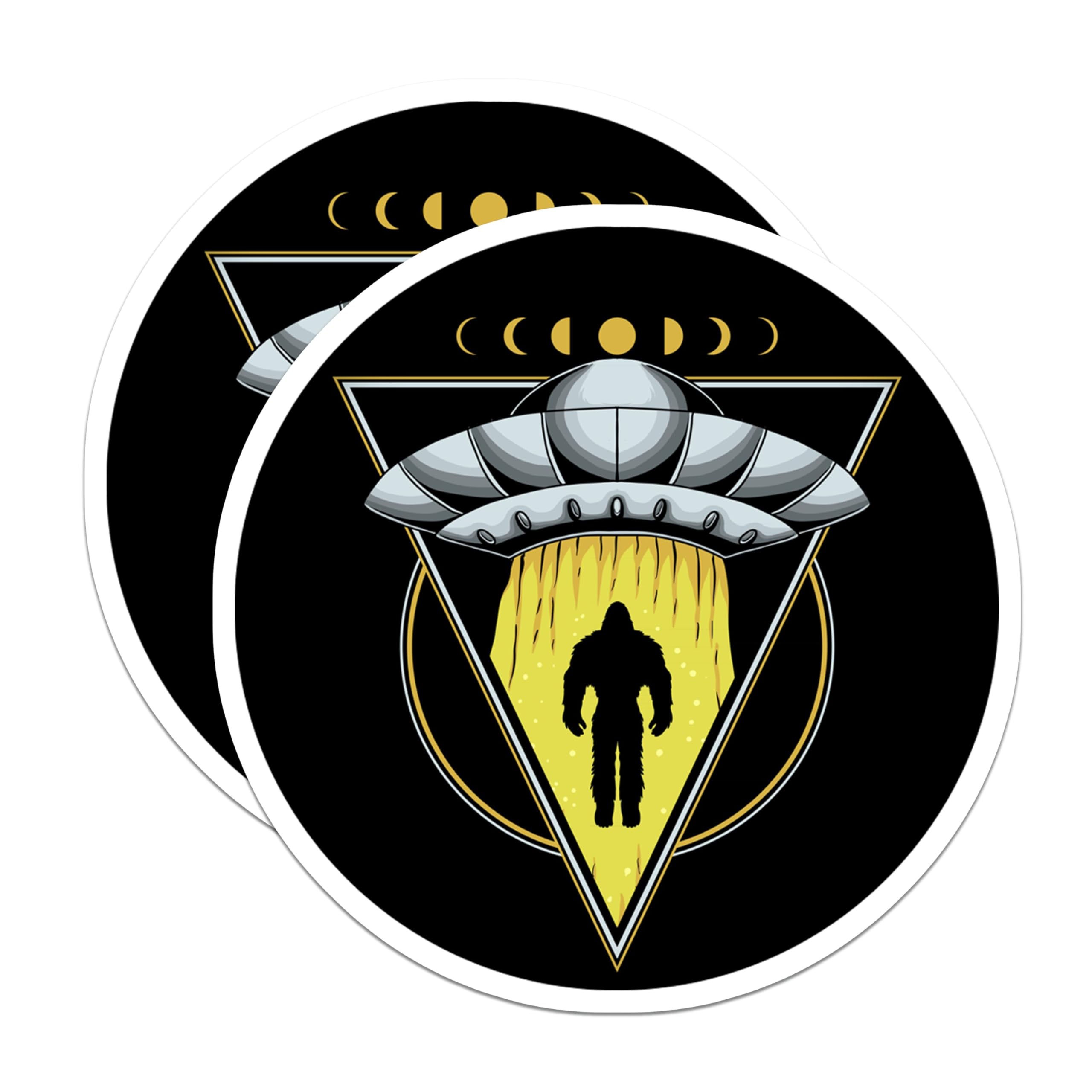 (2 Pack) Bigfoot UFO Abduction Magnets - Sasquatch Encounter - Alien Flying Saucer Art - 5 Inches On Longest Side - Thick Durable Magnet - Made in USA - MAG23939