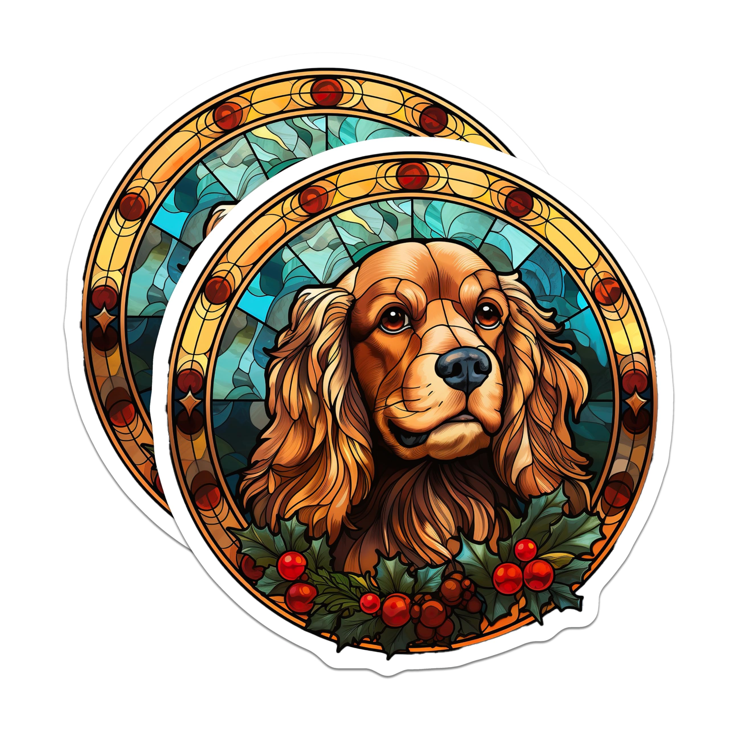 (2 Pack) Cocker Spaniel Magnets - Stained Glass Dog Art - Christmas Holiday Decor - 5 Inches On Longest Side - Thick Durable Magnet - Made in USA - MAG30519