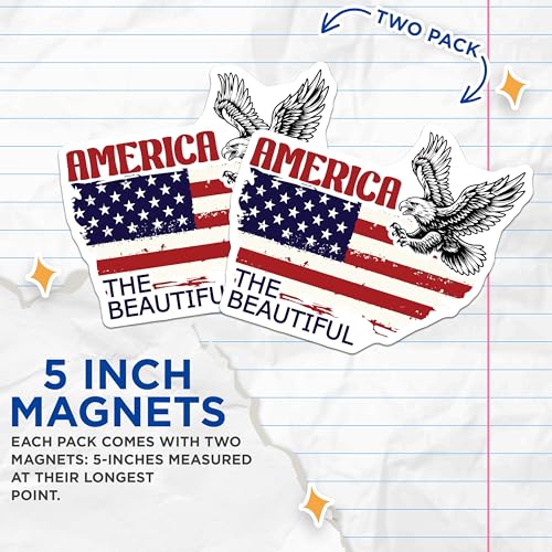(2 Pack) America The Beautiful Magnets - USA Patriotic Decor - 5" On Longest Side - for Cars, Fridges, Toolboxes - Made in USA - MAG7413