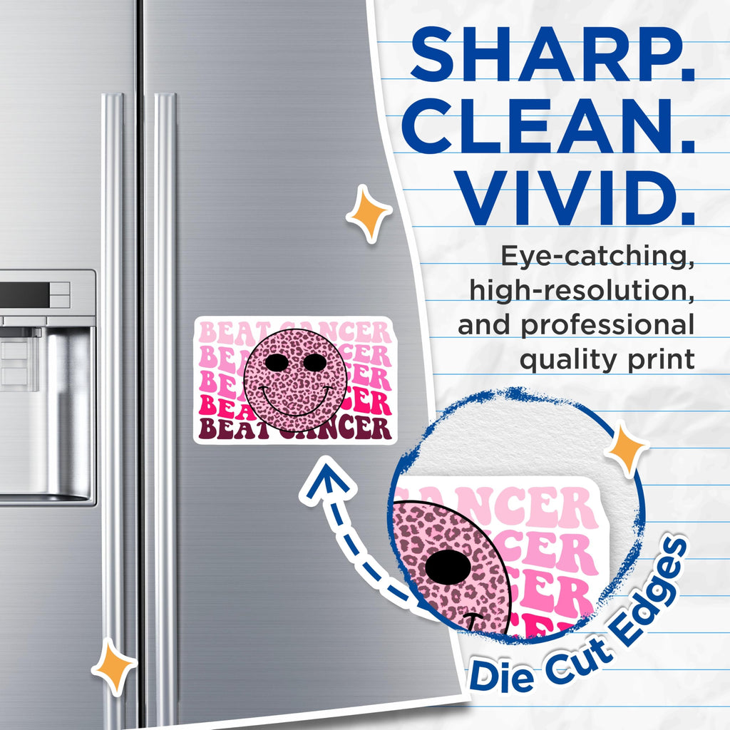 (2 Pack) Beat Cancer Magnets - Leopard Smiley Face - Pink Ribbon Awareness - 5" On Longest Side - Premium Magnet - for Cars, Refrigerators, Toolboxes, Lockers - Made in USA - MAG17054