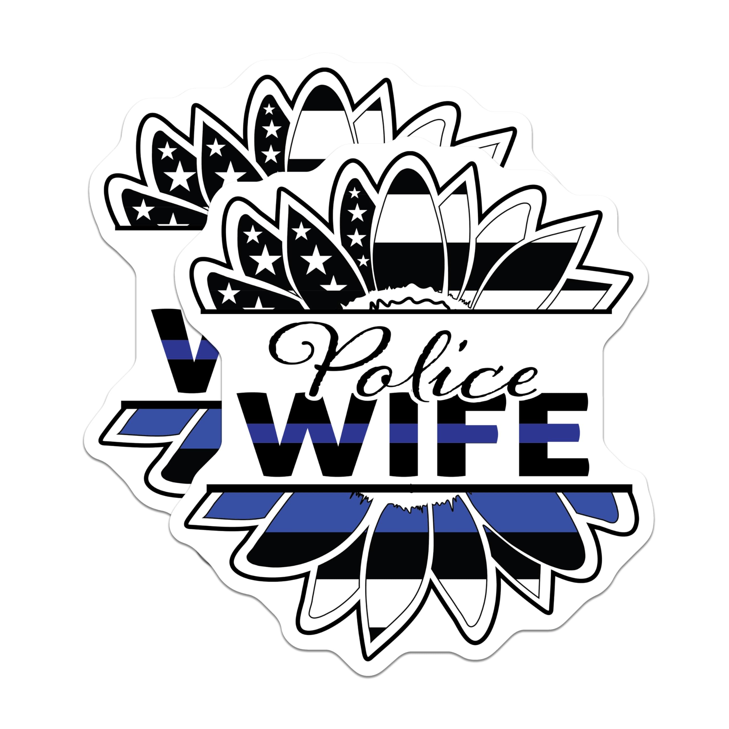 (2 Pack) Police Wife Magnets - Thin Blue Line American Flag Sunflower - Law Enforcement Officer Spouse Support Decor - 5 Inches On Longest Side - Thick Durable Magnet - Made in USA - MAG22337