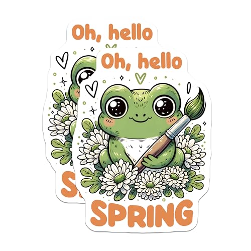 (2 Pack) Oh Hello Spring Magnets - Cute Frog Flower Art - Springtime Seasonal Decor - 5" On Longest Side - for Cars, Fridges, Toolboxes - Made in USA - MAG8011