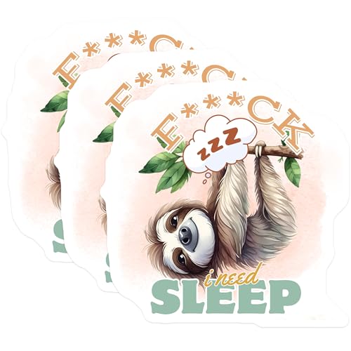 (3 Pack) Sloth Decals - I Need Sleep - Laptop Decals - 3 Inches On Longest Side - Easy Peel & Apply - Made in USA - 3MCS4680