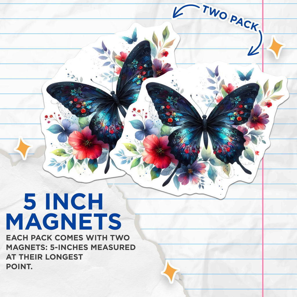 (2 Pack) Mystical Butterfly Magnets - Dark Floral Decor - Enchanted Garden Art Refrigerator - 5 Inches On Longest Side - Thick Durable Magnet - Made in USA - MAG37264
