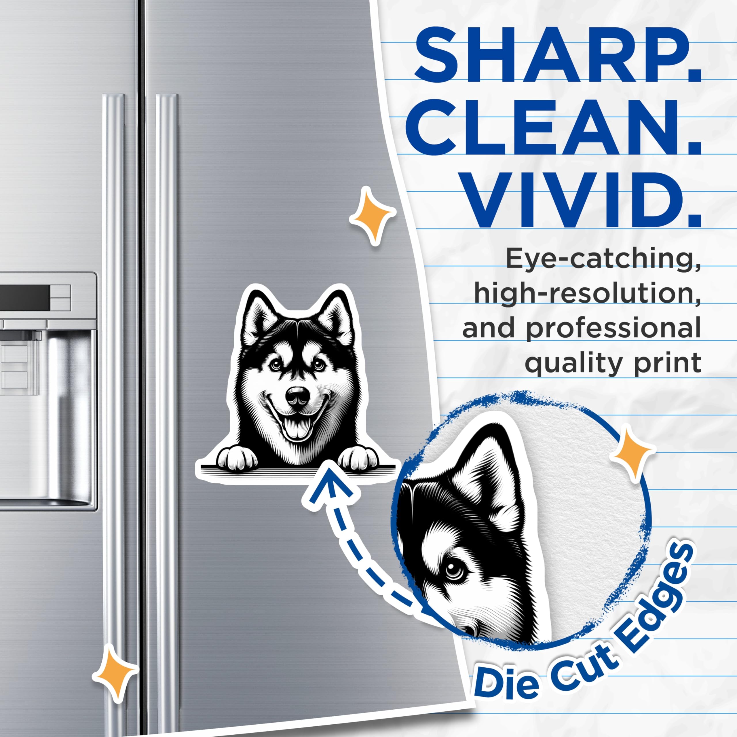 (2 Pack) Husky Dog Magnets - Cute Doge Fridge Decoration - Happy Puppy - 5" On Longest Side - Premium Magnet - for Cars, Refrigerators, Toolboxes, Lockers - Made in USA - MAG15486