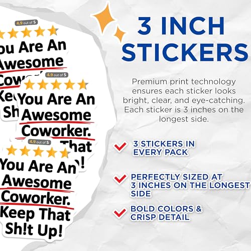 (3 Pack) Awesome Coworker Decals - Funny Office Stickers - Encouragement Decor - 3 Inches On Longest Side - Easy Peel & Apply - Made in USA - 3MCS8108