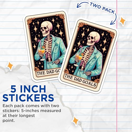 (2 Pack) The Dad Goals Stickers - Skull Drinking Cocktail Stickers - Funny Dad Humor - 5" On Longest Side - Sticks to Smooth Flat Surfaces - Made in USA - BMCS5379