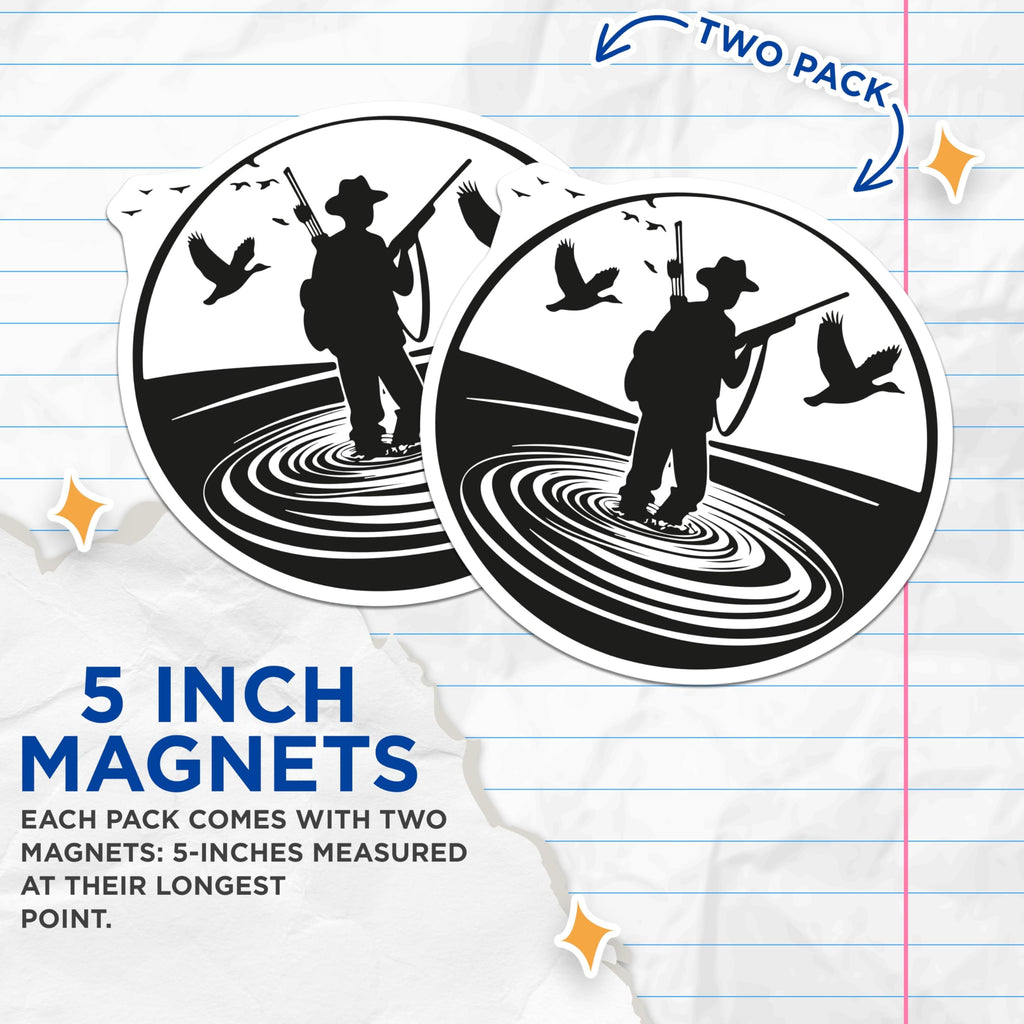 (2 Pack) Duck Hunter Magnets - Waterfowl Hunting Silhouette Art - Outdoorsman Refrigerator Decor - Vehicle Locker Accessory - 5 Inches On Longest Side - Thick Durable Magnet - Made in USA - MAG20301