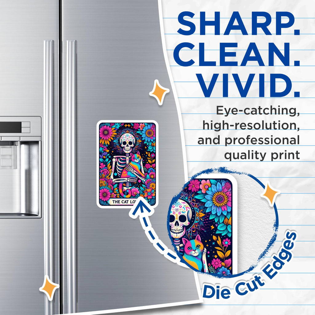 (2 Pack) Cat Lover Sugar Skull Magnets - Dia de Los Muertos Decor - Vibrant Pet Art for Fridge - 5 Inches On Longest Side - Thick Durable Magnet - Made in USA - MAG28394
