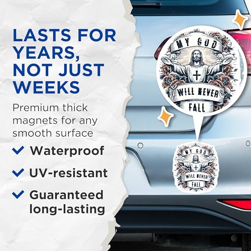 (2 Pack) My God Will Never Fall Magnets - Inspirational Quote - Religious - Faith Based Magnet - 5" On Longest Side - for Cars, Fridges, Toolboxes - Made in USA - MAG4147