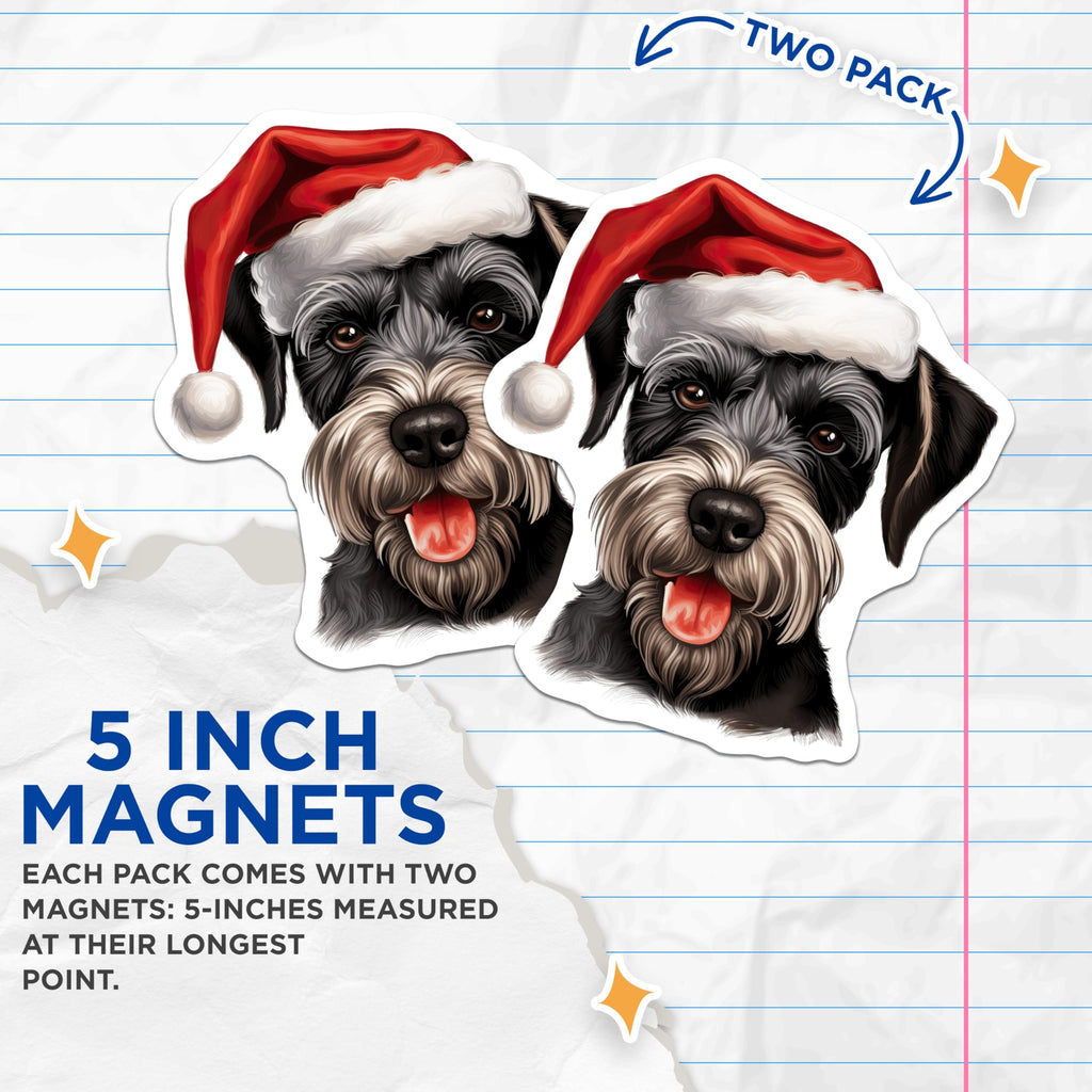 (2 Pack) Schnauzer Christmas Magnets - Santa Dog Holiday Decor - Dog Lover Refrigerator Accents - 5 Inches On Longest Side - Thick Durable Magnet - Made in USA - MAG25482