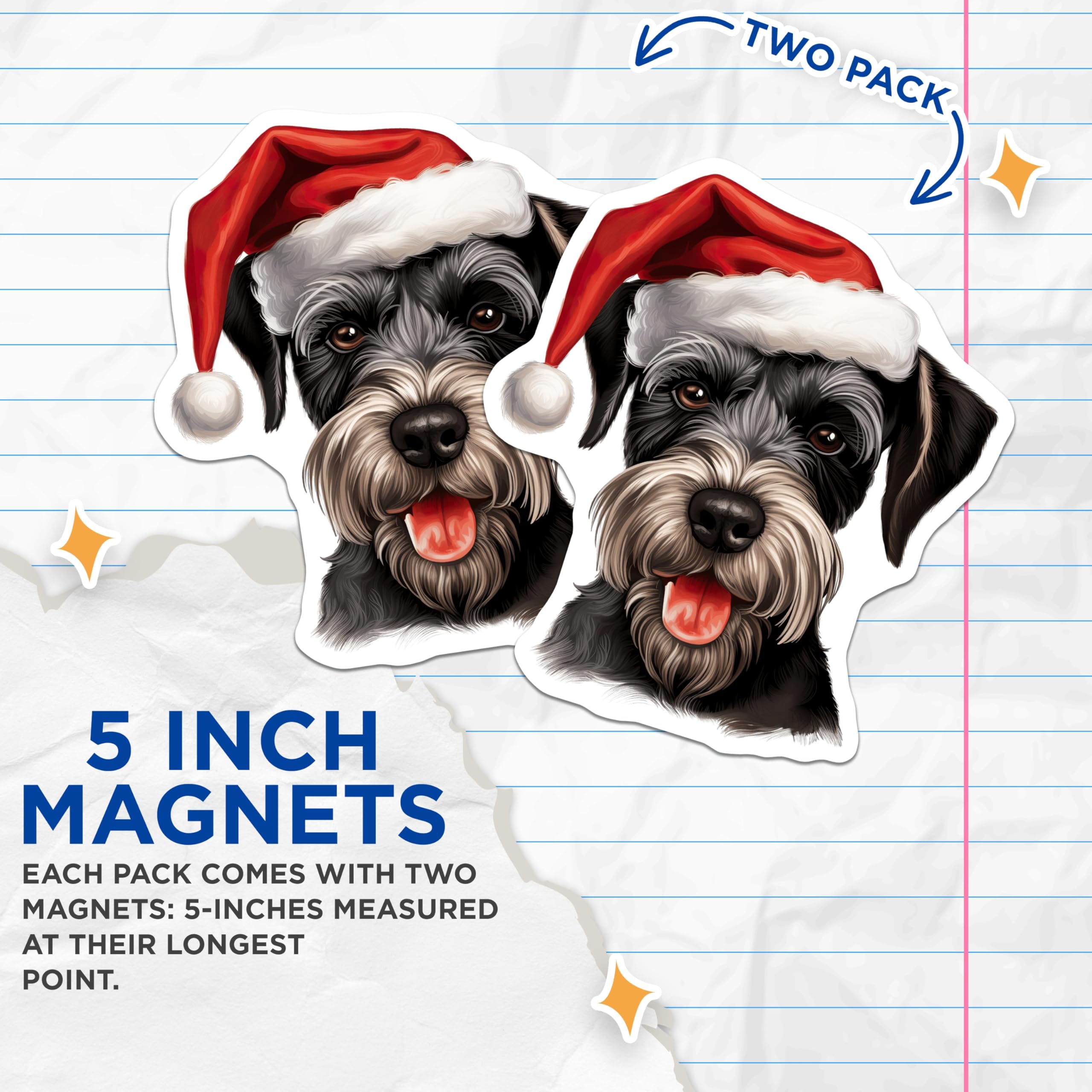 (2 Pack) Schnauzer Christmas Magnets - Santa Dog Holiday Decor - Dog Lover Refrigerator Accents - 5 Inches On Longest Side - Thick Durable Magnet - Made in USA - MAG25482