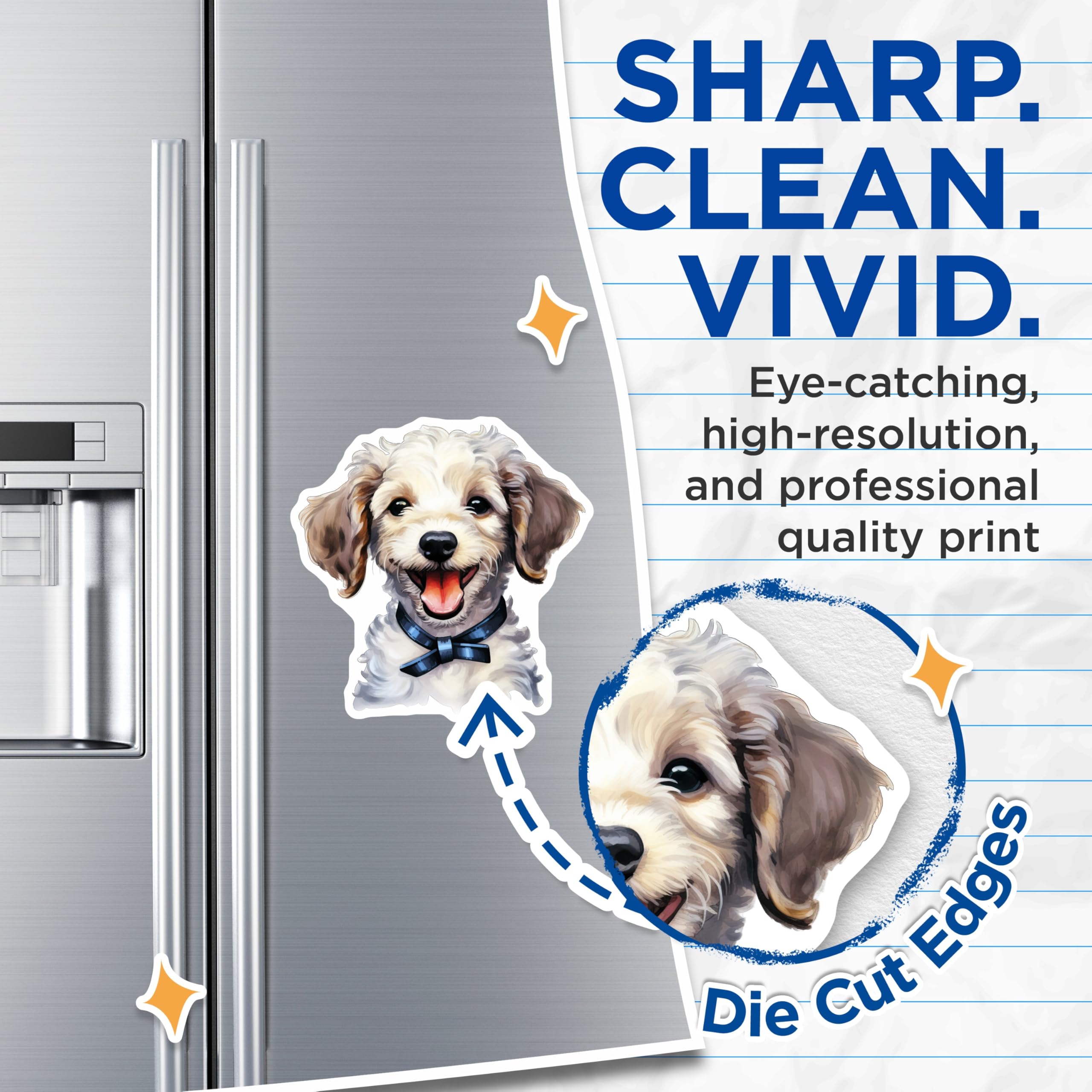 (2 Pack) Cute Fluffy Puppy Magnets - Happy Dog Decor - Pet Lover Accessory - 5 Inches On Longest Side - Thick Durable Magnet - Made in USA - MAG23942